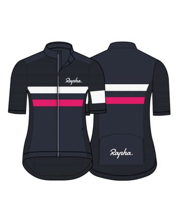 Rapha Damen Brevet Leichtgewicht Radtrikot Dark Navy/High-Vis Pink/White